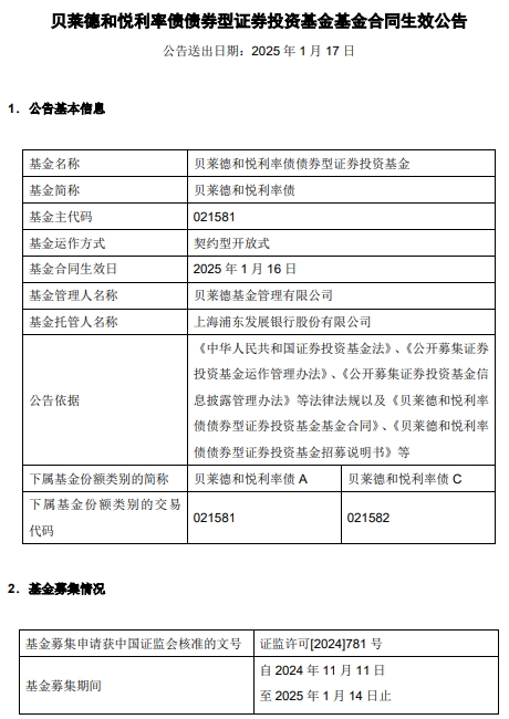 贝莱德和悦利率债成立 募集金额11.55亿元